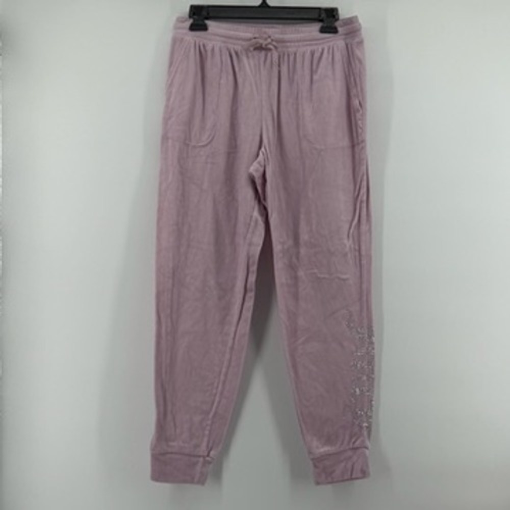 Juicy Couture Velour Jogger Pants‎ Light Pink Rhinestone Logo Sleepwear Size L